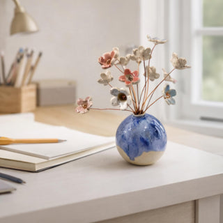 Handmade Ceramic Flower Vase Wire Flowers Small Pottery Vase Desk Spring Gift