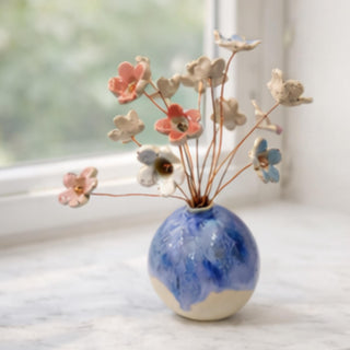 Handmade Ceramic Flower Vase Wire Flowers Small Pottery Vase Desk Spring Gift