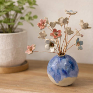 Handmade Ceramic Flower Vase Wire Flowers Small Pottery Vase Desk Spring Gift